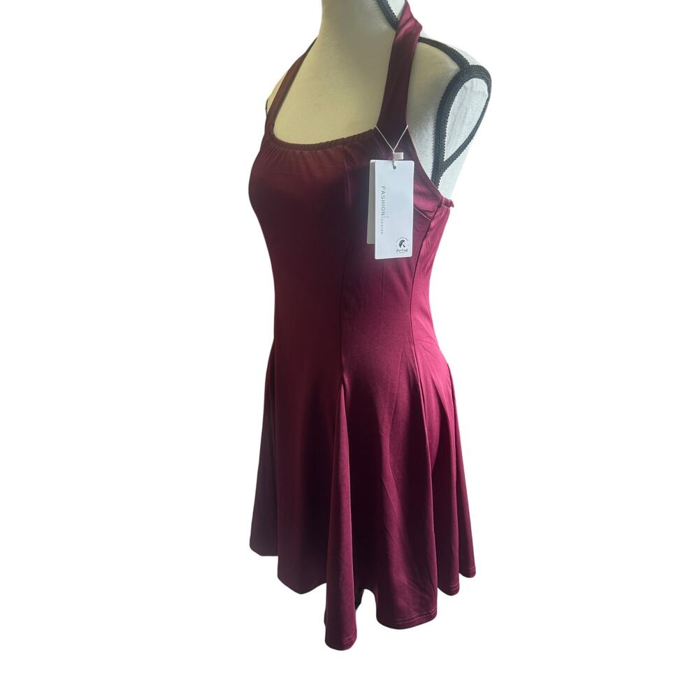 Small Burgendy summer dress. Polyester spandex mix. New w tags summer athletic
